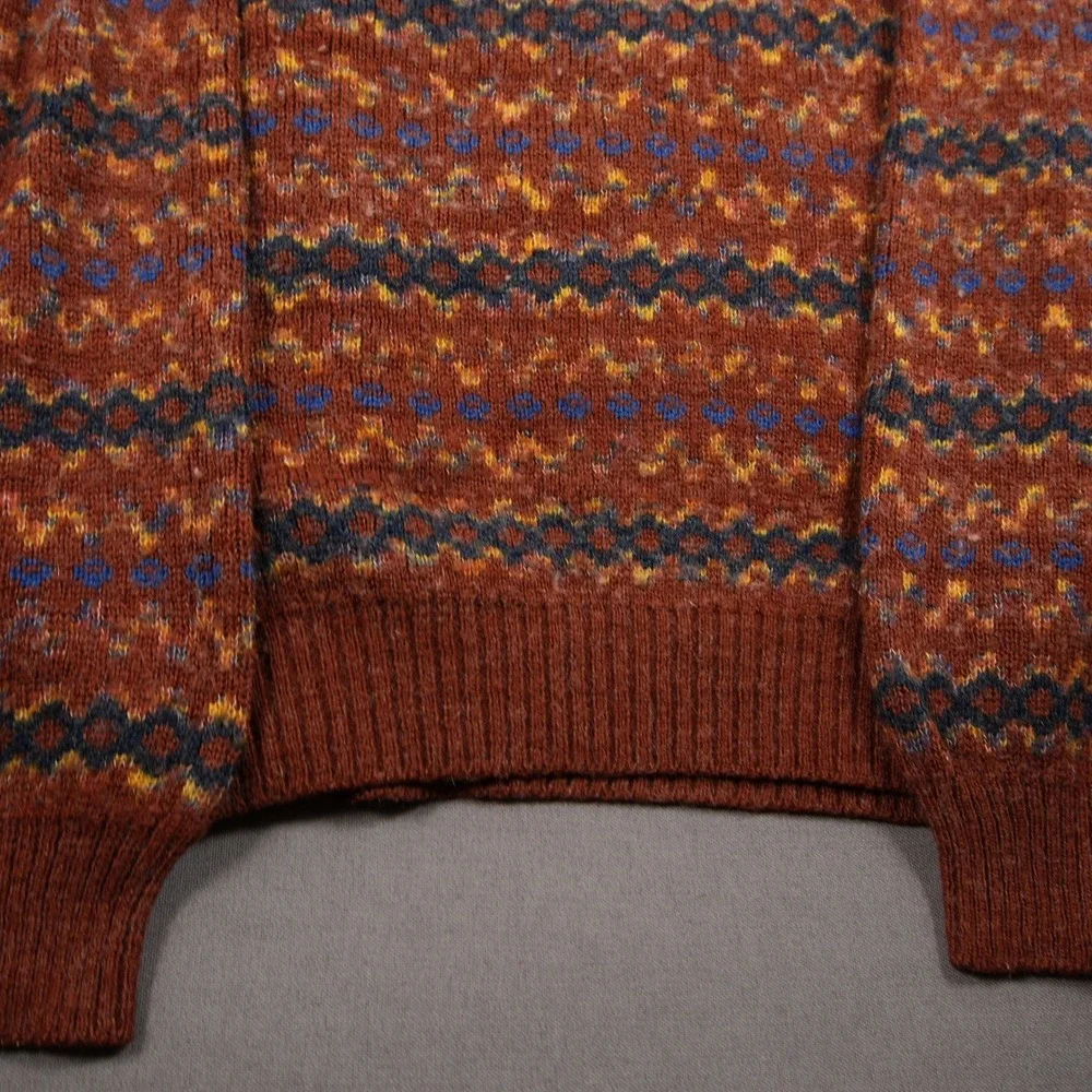 Vintage 80s Fair Isle Geometric Knit Men Sweater L Boho Coastal Rustic College